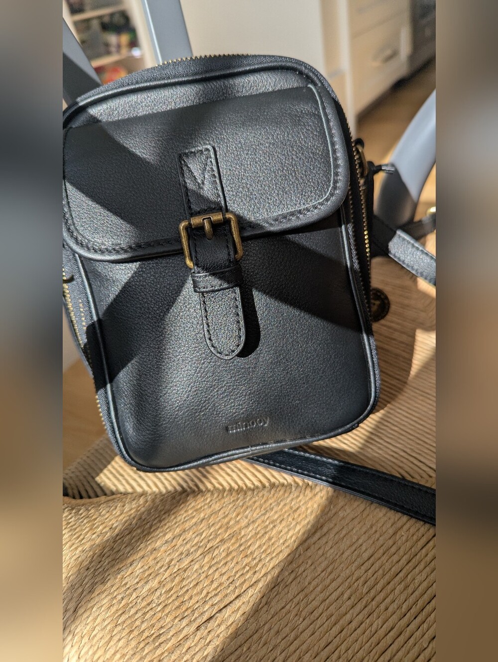 Minooy  Naya Black Leather Crossbody Bag